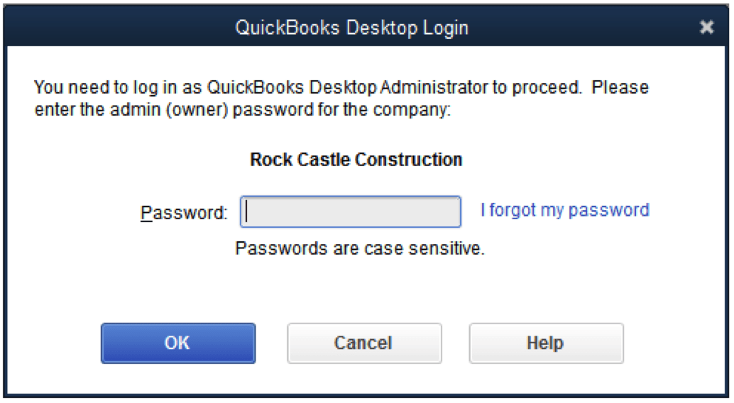 QuickBooks Require for Administrator password
