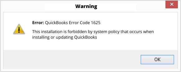 6 Ways to Fix QuickBooks Error Code 1625 2 QuickBooks Error Code 1625 Message Screenshot