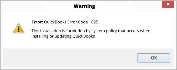 QuickBooks Error Code 1625 Message Screenshot