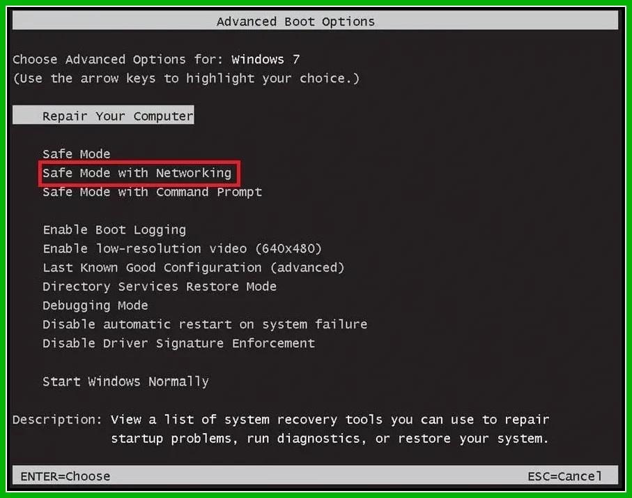 choose Safe mode and press the Enter tab on the Advanced boot window min 1