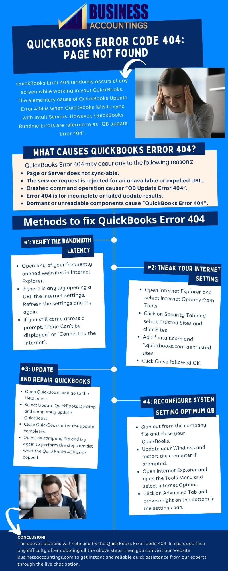 infographics of solutions for QuickBooks Error 404