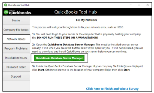 From the drop-down menu choose QuickBooks Database Server Manager